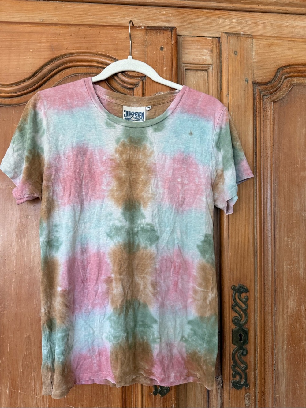 Jungmaven Tie-Dye Cotton Tee in Pink, Green & Brown